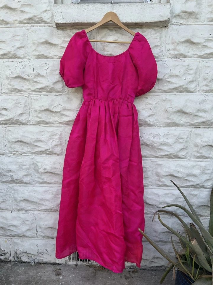 Vintage 1970’s Richilene Dress Women’s Pink Geometric Pattern Fit Flare Maxi - Image 1 of 4