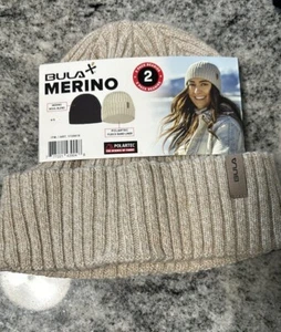 2-pack BULA Merino Wool Ridge Cuff Fleece Lined Beanie Winter Hat CREAM/NAVY - Picture 1 of 4