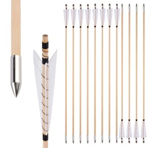 32" Wooden Arrow Turkey Feather Archery Longbow Recurve Traditional Bow Hunting - Picture 1 of 13