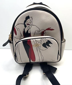 NWT Coach CC158 Disney X Coach Mini Court Backpack With Cruella Motif Chalk Mult - Picture 1 of 13