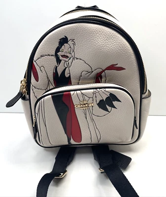 Mochila Coach CC158 Disney X Coach Mini Court con motivo Cruella tiza mult nueva con etiquetas Foto 1 de 4