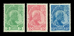 LIECHTENSTEIN 1912 Prince Johann II set Scott 1-3 mint MH - Picture 1 of 2
