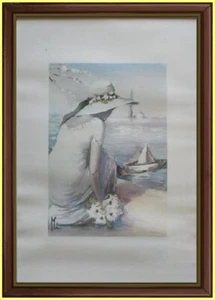 Bride on the Lido of Venice & boat Photolithography Innocenzo Melani certified - Picture 1 of 4