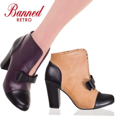 Banned Apparel Dolores 50s Vintage Faux Leather Ankle Boots With Bows
