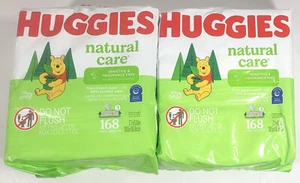 2 Pack Huggies Natural Care Sensitive Baby Wipes, Fragrance Free 168ct Ea - Picture 1 of 5
