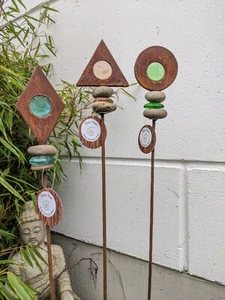 Edelrost Gartenstecker Rost Glasdeko Beetstecker Metall Steindeko Gartendeko - Bild 1 von 10