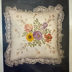 Candamar Designs SPRING FLORAL PILLOW Candlewick Embroidery Kit 80320 14” X 14” - Picture 1 of 3