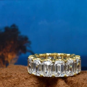 Emerald Cut Eternity Diamond Ring 14CT Lab-Grown D-E VS 14K Solid Gold IGI Cert - Picture 1 of 6