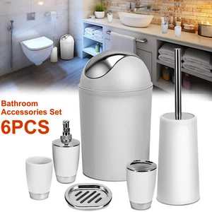 6PCS Bathroom Accessory Set Bin Soap Dish Dispenser Tumbler Toothbrush Holder US - Picture 1 of 9