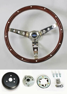 Bronco F100 F150 F250 F350 Wood Steering Wheel High Gloss Grip with Rivets 15" - Image 1 of 4