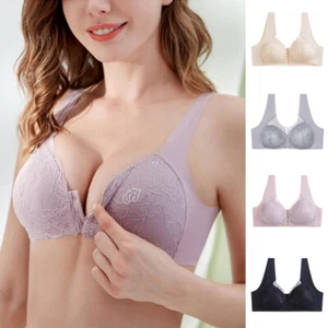 Women Bras Sexy Lace Front Closure Brassiere Push Up Wireless Lingerie Bralette - Picture 1 of 22