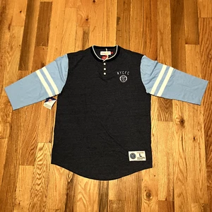 Mitchell Ness 429T A New York City FC Home Stretch Henley 3/4 T-Shirt Mens Large - Picture 1 of 12