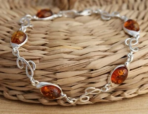 Natural Baltic Amber Solid 925 Sterling Silver Bracelet Gift Boxed - Picture 1 of 5