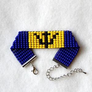 Barbados flag bead bracelet, handmade, adjustable length - Picture 1 of 5