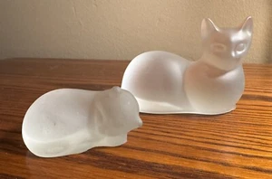 1993 Lenox Frosted Clear Glass Resting Cat Figurine + Franklin Mint Kitten Fig. - Picture 1 of 10