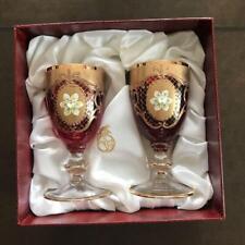 Murano Glass Venetian Drinking Glasses antique Wine Glass 2 set Gold Red 2