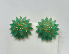 14k Solid Yellow Gold Cluster Omega Back Earrings Natural Emerald Pear Cut6.80GM