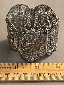 VINTAGE WIDE CUFF SILVER FILIGREE ORNATE WIRE ARABIC CHARACTER BRACELET - Picture 1 of 12
