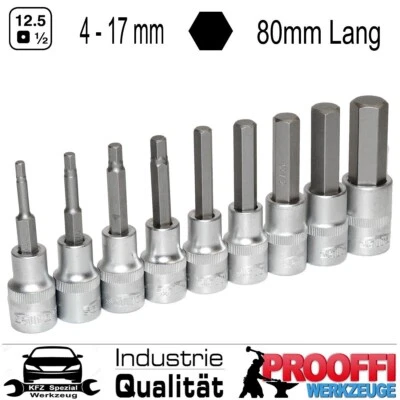 9-tlg Innensechskant 1/2" Stecknuss Satz 4 mm - 17 mm Für Inbus Schraube S-H912S - Bild 1 von 4
