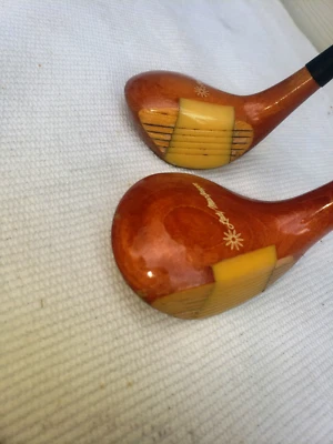 VINTAGE LADIES MACGREGOR  1 & 5 Woods. Lady Flex Weight Steel Shaft. Leather Gr - Image 1 of 4