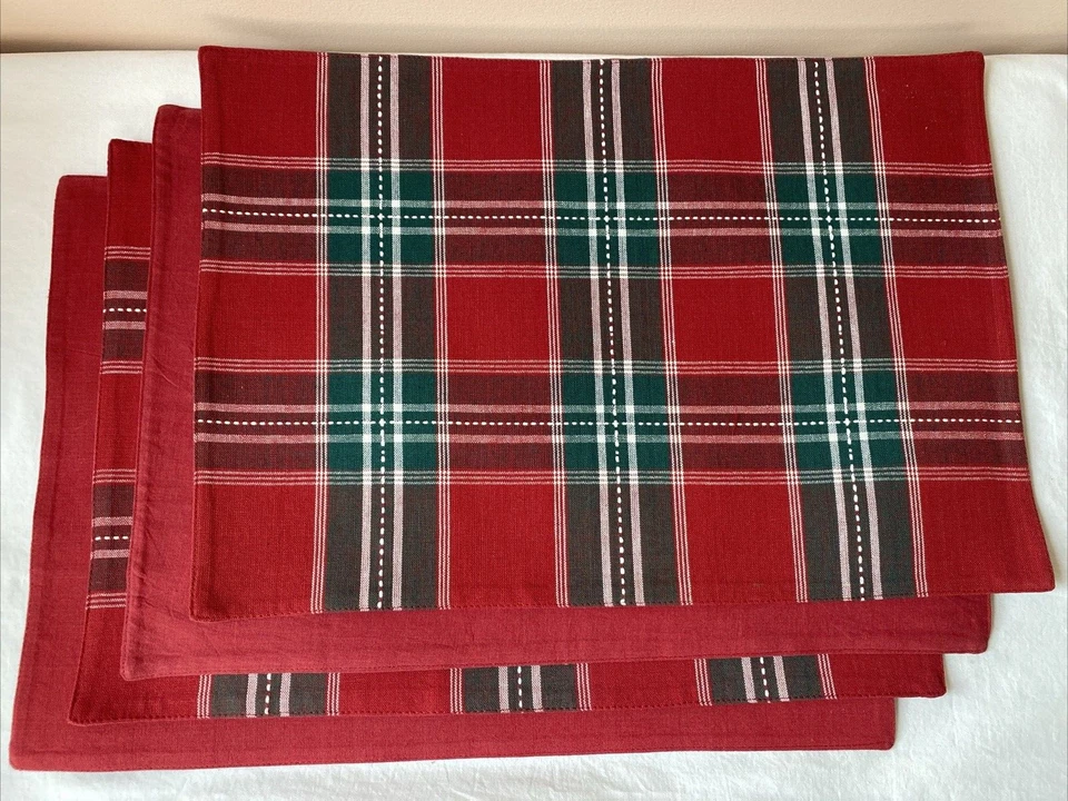 Set of 4 Red & Green Cotton “Lodge Plaid” Christmas/Holiday Reversible Placemats - Image 1 of 4