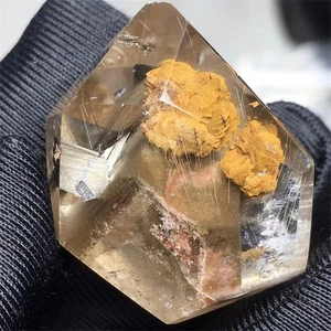 2.7cm Natural Clear Quartz with Ghost Mountain, Yellow Blooms & Silver Rutile-8 - Picture 1 of 7