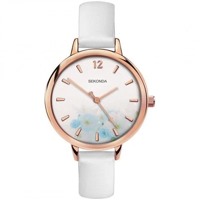 Correa de cuero blanco esfera floral tono rosa Sekonda 2623 para dama 2 años de garantía Foto 1 de 3