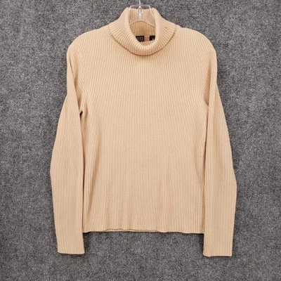 Saks Fifth Avenue Sweater Womens M Medium Beige Cashmere Turtle Neck Ribbed Knit - Image 1 of 4
