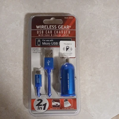 Wireless Gear Dual USB Car Charger With sync and charge cable #G0229 - Image 1 of 2