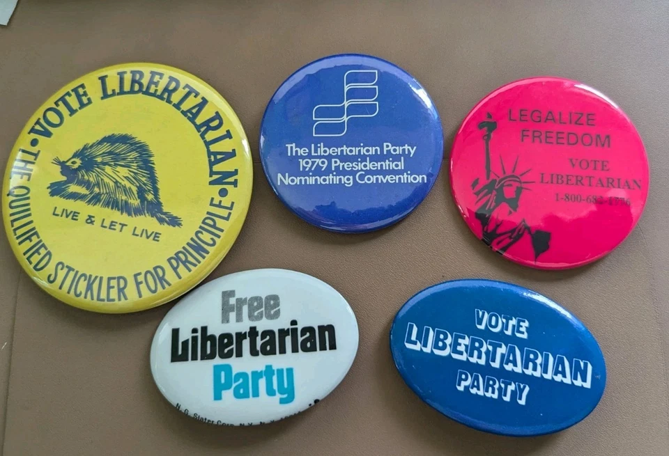 Campaña Política Pin Back Botones Partido Libertario 5 Diferentes Años 80 a 2012 Foto 1 de 1