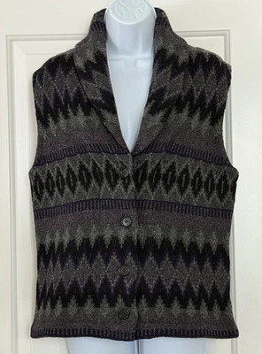 Lauren Ralph Lauren Azteca Gris Púrpura Corderos Lana Abotonada Suéter Chaleco Talla L Foto 1 de 4