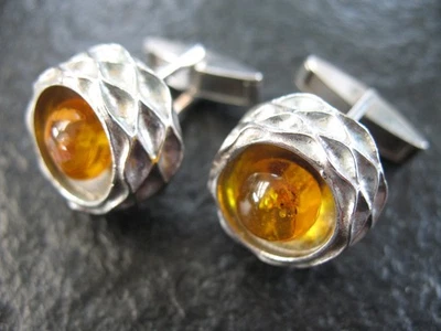 Manschettenknöpfe Silber 835 Fischland Schmuck Vintage mit Bernstein  - Bild 1 von 4