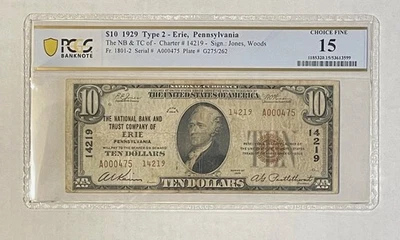 U.S. (Erie, PA) - 1929 $10.00 National Currency Banknote (PCGS Choice Fine 15) - Image 1 of 2