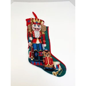 Vintage Nadelspitze Wolle Weihnachtsstrumpf Nussknacker Teddybär 3D - Bild 1 von 9