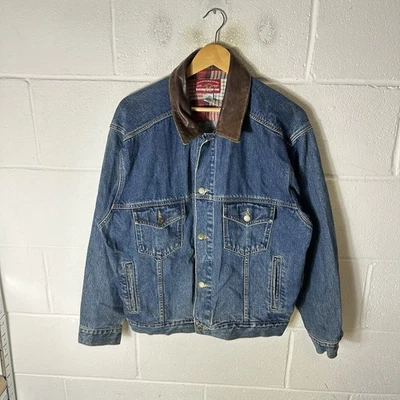 Vintage Marlboro Jacket Mens Medium Blue Denim Leather Country Rockabilly 90s - Image 1 of 4