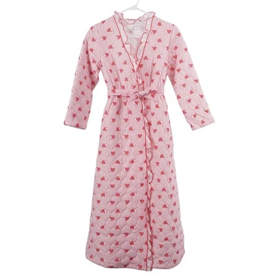 VINTAGE Candlesticks Girls Long Robe 12 Red Heart Print Quilted Ruffle Tie Belt - Image 1 of 4