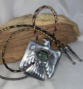 Mosaic tile Thunderbird T-Bird Turquoise Concho Lariat Bolo Tie Wedding african - Picture 1 of 19