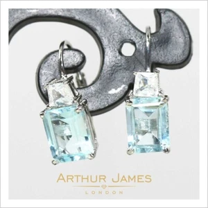 Womens Modern Dangle Earrings Minimalist Simulated Aquamarine Drop Birthday Gift - Picture 1 of 11