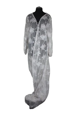 Embroidered white floral beaded sheer lace bridal train robe boudoir jacket 28 - Image 1 of 4