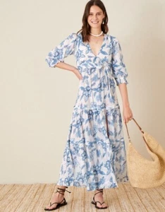 Monsoon New tags size xl Roxanna blue white floral beach cotton maxi dress - Picture 1 of 5