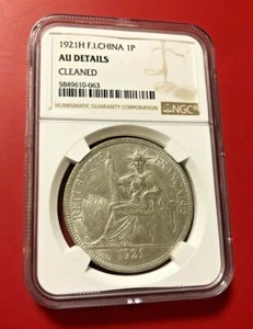 1921 H French Indo-CHINA SILVER Piastre NGC AU DETAILS - Picture 1 of 2