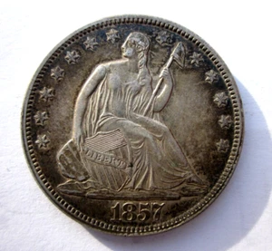 1857 SEATED LIBERTY HALF DOLLAR 50c COIN PHILADELPHIA MINT VERY NICE GRADE TONE - Picture 1 of 2