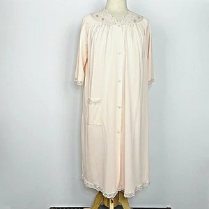 Vintage 60s Shadowline robe housecoat peachy pink lace floral button front S - Picture 1 of 12