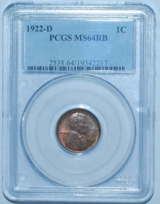 1922 D PCGS MS64RB Red and Brown Lincoln Wheat Cent - Image 1 of 2