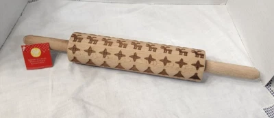 New Wilton Wooden Embossed Rolling Pin, Stars, Trees, Deer. - Image 1 of 4