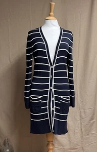 Cardigan lungo con bottoni blu navy a righe Episode, taglia M - Foto 1 di 7