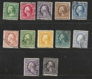 U.S. STAMPS  #331-342 --- WASH-FRANK SET 12 -- FLAT, p12, w191 -- 1908 -- USED - Picture 1 of 2