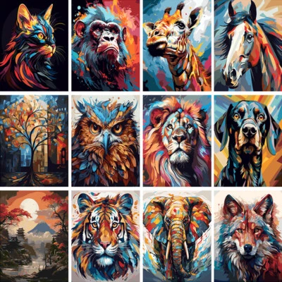 Colorful Animal Scenery DIY Paint Oil Painting By Numbers Kit Digital Home Decor - Image 1 of 4