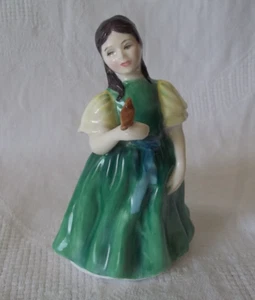Royal Doulton Francine HN 2422 Niña/Pájaro Figura Vintage 1971 Verde 5 in - Imagen 1 de 7