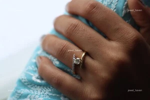 14K Gold Round Lab Grown Diamond April Solitaire Anniversary Unique Ring Jewelry - Picture 1 of 22